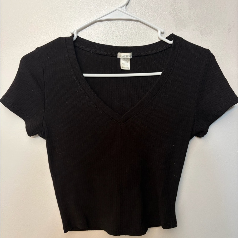 Bozzolo Black Ribbed Crop Top